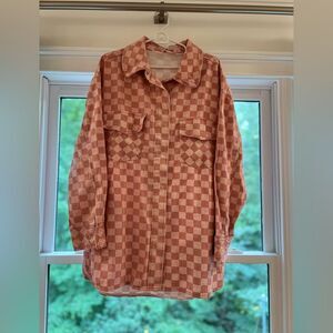 Flea Style Women’s Plaid Oversized Button-Down Shirt Shacket Large